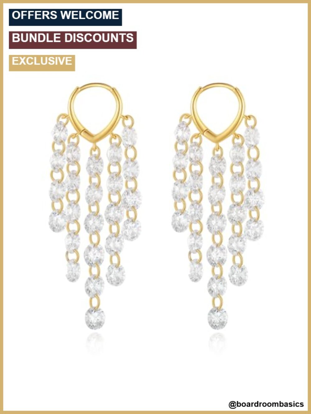 18K Gold Plated Leaf Hoop Earrings Crystal Tassel Dangle Drop Women